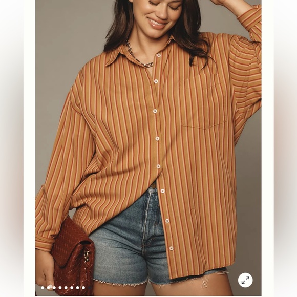 Maeve Tops - Maeve Orange Striped Button Down Shirt